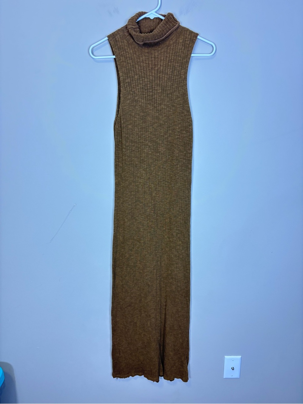 Free People Beach Sleeveless Turtleneck Knit Maxi Dress Brownish Yellow Flawed